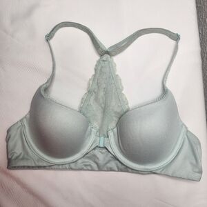 Victoria's Secret Lined Demi Racerback Bra Soft Blue W/ Lace Accent on Back 32A